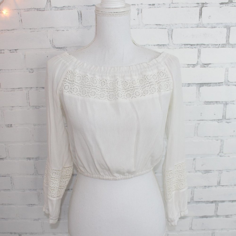 H&M White Crochet Long Sleeve Top // Crochet Top